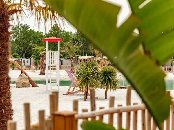 New lagoon beach pool at Roan campsite Domaine de la Yole.